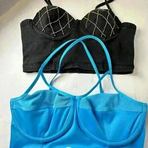 NWT -  Bundle - REEBOK Women's Radiant Aqua Strappy Sports Bra & Rhinestone Bar